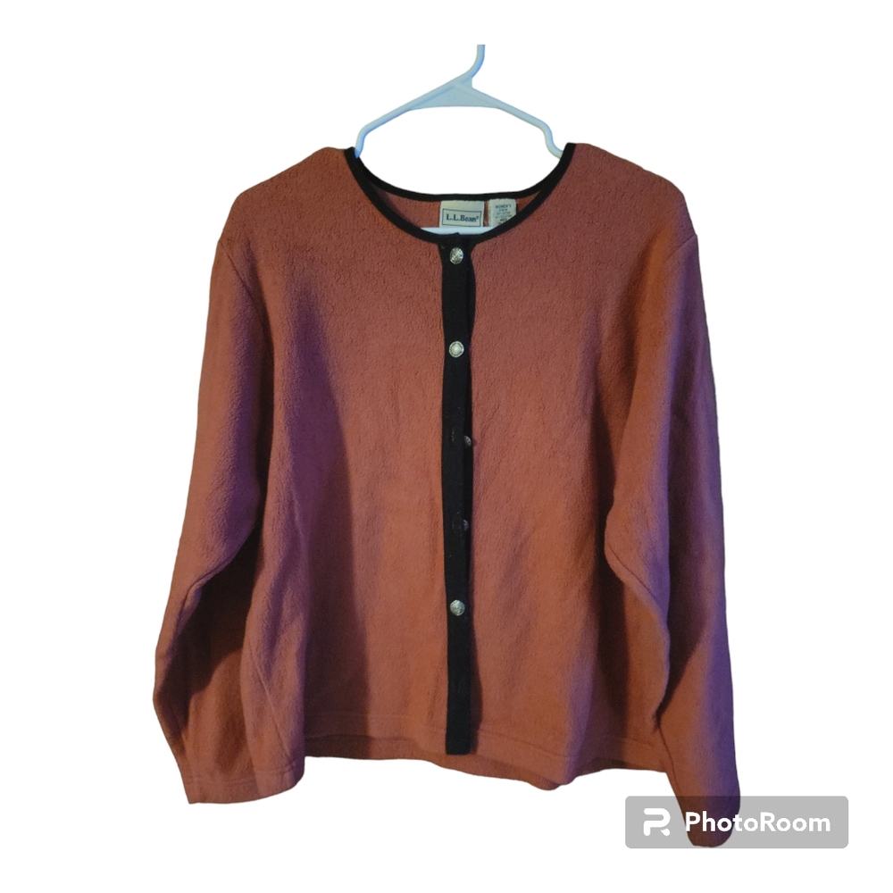 LL Bean Fleece Cardigan Sweater Sweatshirt Top Button Front Women Med